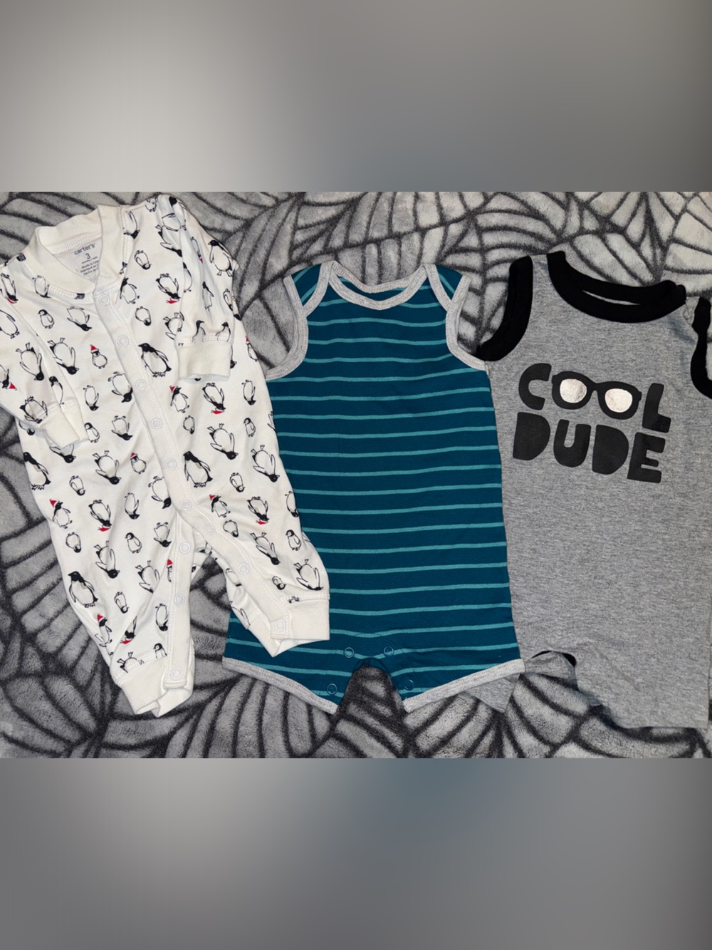 Baby Bundle of 2 Summer Rompers + 1 Penguin Snap PJ Onesie - Size 3 Months